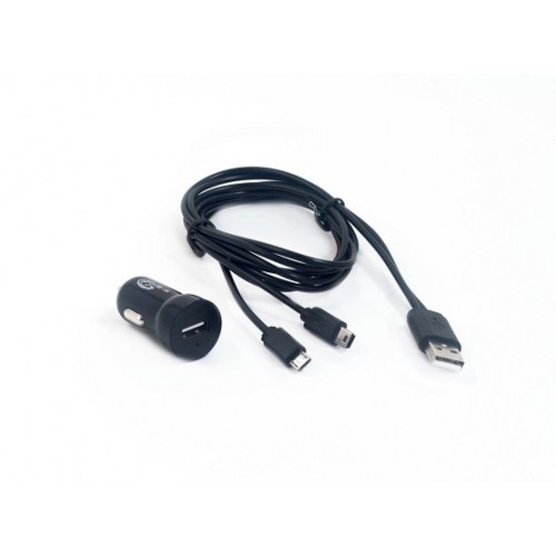 Зарядное устройство USB от прикуривателя авто с кабелями miniUSB и microUSB KS-is Sixxo (KS-204)
