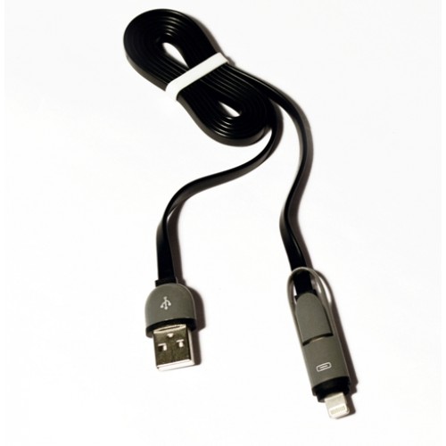 Кабель 2 в 1 USB-Lightning/microUSB KS-is (KS-285G-B) 1м сер+чер