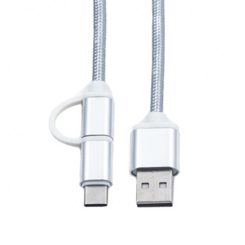 Кабель 2 в 1 USB-microUSB/USB Type C KS-is (KS-349S) 1м сер
